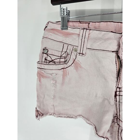 Vintage Y2K Amethyst Juniors Sz 7 Cutoff Denim Jean Shorts Light Pink Tie Dye - Picture 2 of 4